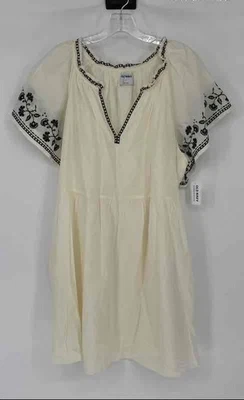 Old Navy Womens Cream Black Embroidered Floral Cotton A-Line Dress Size Large - Image 1 of 4
