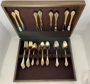 Vintage Towle Gold Electroplate Supreme Cutlery Silverware Set 50 Piece With Box - Picture 1 of 24