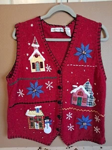 Chaleco Victoria Jones Navidad Diseño Pan de Jengibre Tejido Rojo Multi Botones Talla L - Imagen 1 de 8