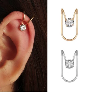 NEW Crystal Double Ear Wrap Earring Cuff Gold Silver Earrings Stud Clip On - Picture 1 of 8