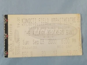 September 9-3-00 2000 Allman Brothers Band Ticket Stub Konocti Field Kelseyville - Picture 1 of 2