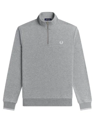 Moletom Fred Perry M3574 meio zíper cinza aço - Tamanho pequeno MSRP $125,00 NOVO NA CAIXA - Imagem 1 de 4