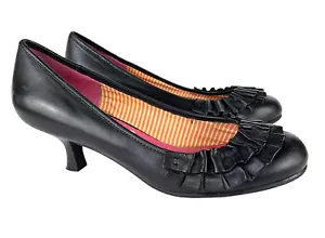 Kensie Girl Cassie Women's Size 7B Black Kitten Heels Ruffle Slip On Pumps Shoes - Imagen 1 de 10