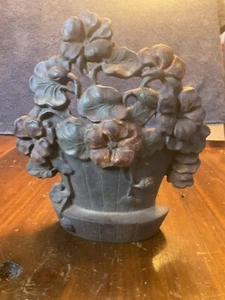 Antique Hubley Cast Iron Flower Basket Doorstop  Original Paint - Picture 1 of 7