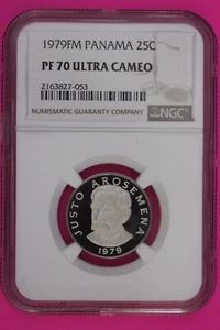 Top Pop 1977 Panama PF 70 Ultra Cameo Proof 25 Centesimos NGC Graded Slab 844 - Picture 1 of 4
