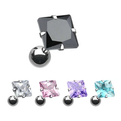 Prongset Square Gem Body Jewellery. Labret, Monroe, Tragus and Cartilage Earring - Image 1 of 4