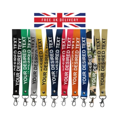 Printed or plain Lanyard Personalised custom neck strap ID holder Safety clip UK