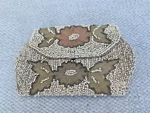 Vintage Small Hand Made Cream SEED PEARL Purse, Floral Evening Bag - Picture 1 of 5