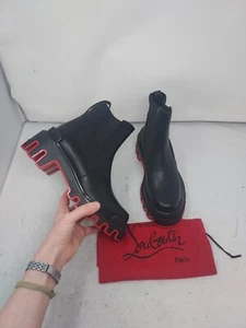 Christian Louboutin Black Marchacroche Dune Lug Ankle Boot EU 37.5 US 7.5 WOMEN - Picture 1 of 14