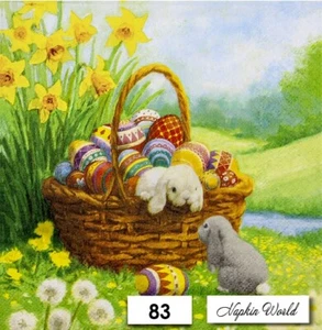 (83) ZWEI Papier LUNCHEON Decoupage Kunst Handwerk Servietten - OSTERKORB HASEN EIER - Bild 1 von 3