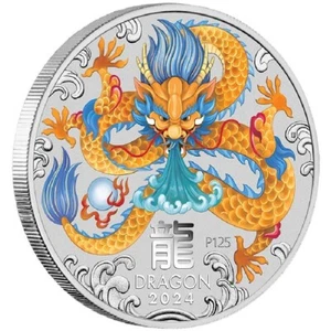 YEAR OF THE DRAGON COLOR AUSTRALIAN LUNAR SERIES III 2024 2 oz Silver Coin - Picture 1 of 3