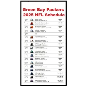Green Bay Packers 2025 NFL Football Schedule Refrigerator Magnet 4 by 6 inch - Picture 1 of 1