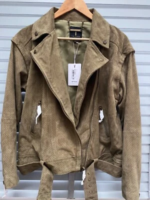 TED BAKER Suede Jacket UK 12 Ladies Green Gilet Convertible Biker LOUIEY Size 3 - Image 1 of 4