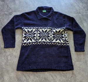Vintage D & D Canada Acrylic Wool Pullover Sweater Blue Snowflake Men's M L - Picture 1 of 10