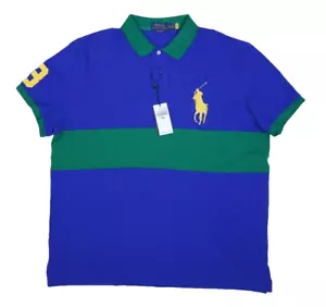 Polo Ralph Lauren Custom Slim Fit Big Pony Mesh Polo Shirt Blue Green Mens 2XL - Picture 1 of 8