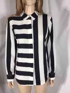Camicia donna DKNY a righe bianca e nera manica lunga nuova senza etichette taglia S - Foto 1 di 6