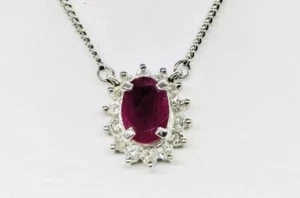 Ruby 0.89ct Diamonds .25 Platinum Necklace 4.9 Grams 15.7” Gift Box - Picture 1 of 9