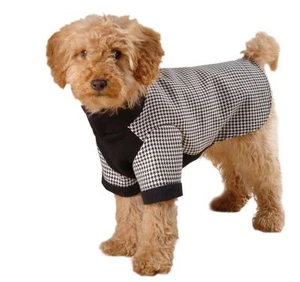 DOG TOOTH CHECK STYLISH TWO TONE DOG COAT - MADE IN THE UK - Picture 1 of 4