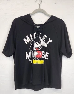 Disney Mickey Mouse thin Hoodie Jr 7/8 Black Sleeve Lace-Up - Picture 1 of 4