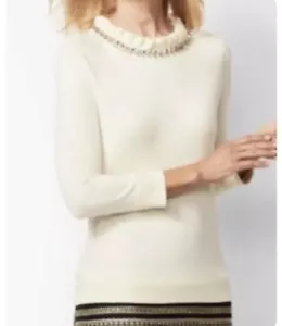 RSVP by Talbots Collection crystal embellished Cream top, Cashmere Blend NWT PXL - Foto 1 di 5