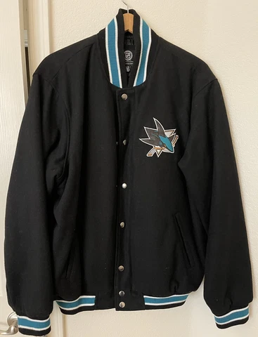 NHL San Jose Sharks Hockey Varsity Letterman Carl Banks III Jacket Coat Mens XL Cover