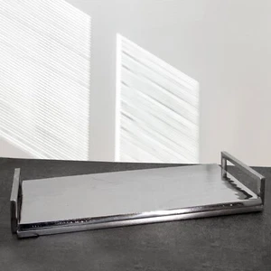 Tablett aus Aluminium, Rechteckig, Mittelgroß, Henkel, gebürstet, Auslage - Bild 1 von 5