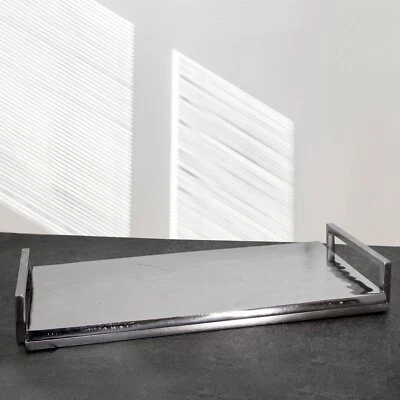 Tablett aus Aluminium, Rechteckig, Mittelgroß, Henkel, gebürstet, Auslage - Bild 1 von 4