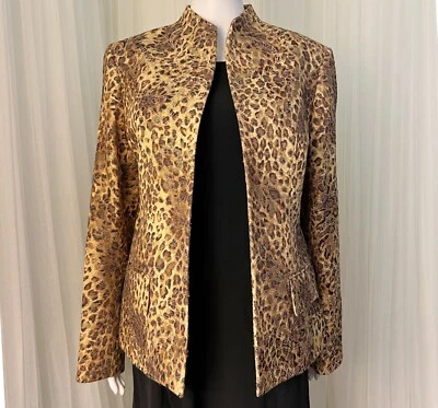Потрясающий Austin Reed вышитый леопард печать открытый передний блейзер куртка 12/14 - Изображение 1 из 4
