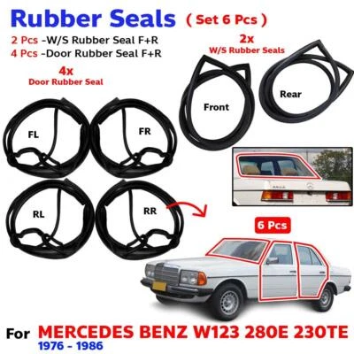 Windscreen Door Rubber Seal Fits Mercedes Benz W123 200 280E 230TE 1976-86 Set 6 - Imagem 1 de 4