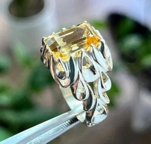 Emerald Cut Citrine Stone 925 Sterling Silver Ring Natural Citrine Ring For Men - Picture 1 of 3