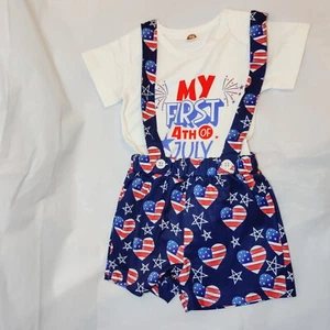My First 4th Of July Unisex Baby Bodysuit Shorts Size Set 6-12 Months - Picture 1 of 4