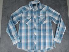 Vintage Wrangler Shirt Mens XL Blue Plaid Lightweight Blend Pearl Snap Western