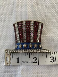 Heidi Daus "Hats Off to You" Enamel and Crystal Pin Brooch- Used But No Damage