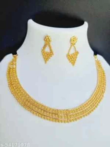 Juego de collar de joyería enchapado en oro del sur de la India para mujeres niñas estilo gargantilla - Imagen 1 de 6