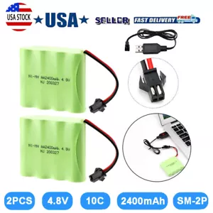 2x Ni-MH Battery 4.8V 2400mAh SM-2P 2Pin Plug 2 USB Charger for RC Cars Vehicles - Picture 1 of 12