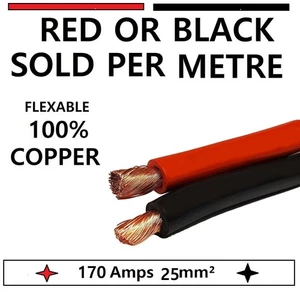 170Amp 25mm² Batteriekabel Live Earth Flexibel Kupferkern Rot Schwarz Autokabel - Bild 1 von 9