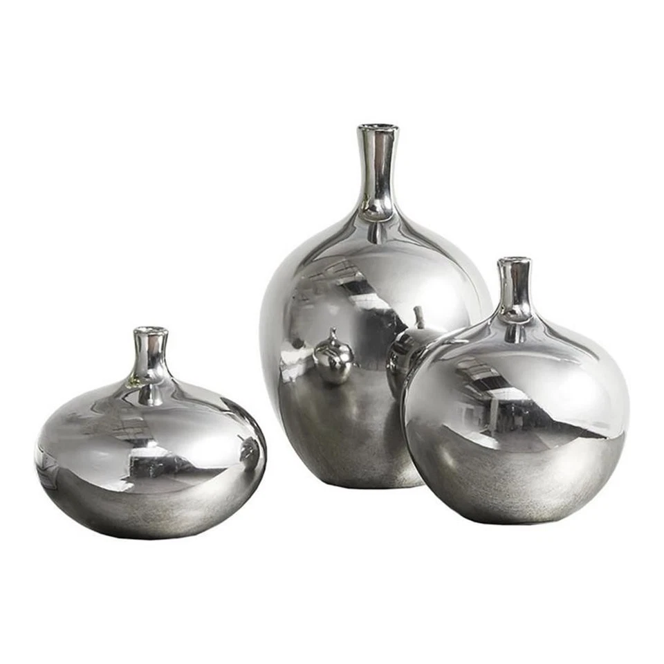 Pemberly Row 3-Piece Transitional Ceramic Vase Set in Silver - Image 1 of 3