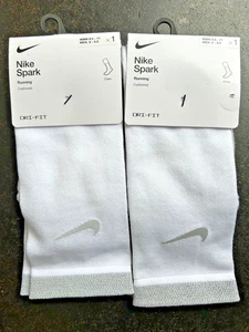 2 Nike Spark Running Cushioned Crew Socks White Men 8-9.5/Wmn 9.5-11 CU7200-100 - Picture 1 of 5