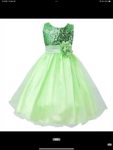 White Sequined Bodice w/ Double Layered Mesh Dress Party Birthday Green 5Y - Picture 1 of 5