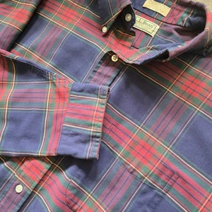 Vintage LL Bean Single Needle USA Made Button Down Tartan Plaid Shirt XL 17-35 - Picture 1 of 6