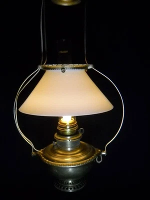 1884 Edward Miller The Rochester Hanging Brass Store Lamp w/Shade & Hanger Elect - Image 1 of 4