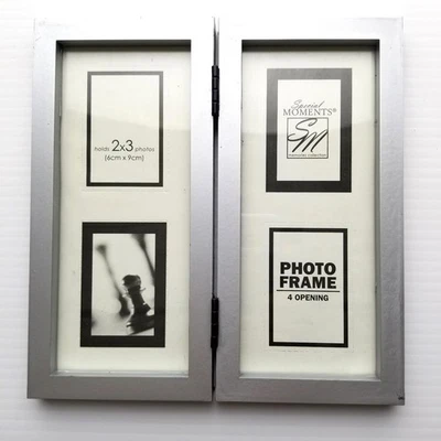 Marco de fotos doble con bisagras Special Moments NUEVO plateado 4 aperturas 2x3 exhibición de mesa Foto 1 de 4
