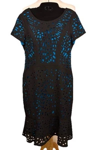 Vestido Focus By Shani Negro Turquesa Tulipán Volantes Corte Láser Talla 2 $336 - Imagen 1 de 6