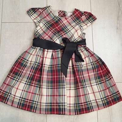 Ralph Lauren Baby Dress Red Black Plaid Taffeta Bow Lined Holiday Dress Size 9M - Image 1 of 4