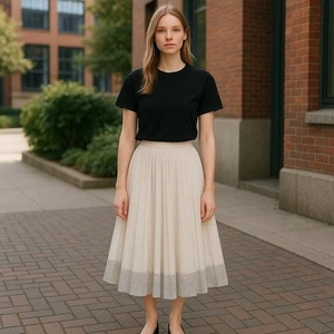 Topshop Midirock Spitze creme weiß elfenbein Akardion Faltenrock gefüttert Gr. 4#1481 - Bild 1 von 9