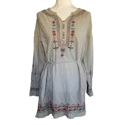 Johnny Was Workshop Embroidered Tunic Top Long Sleeve V Neck Tie Waist Boho XS - Image 1 of 4