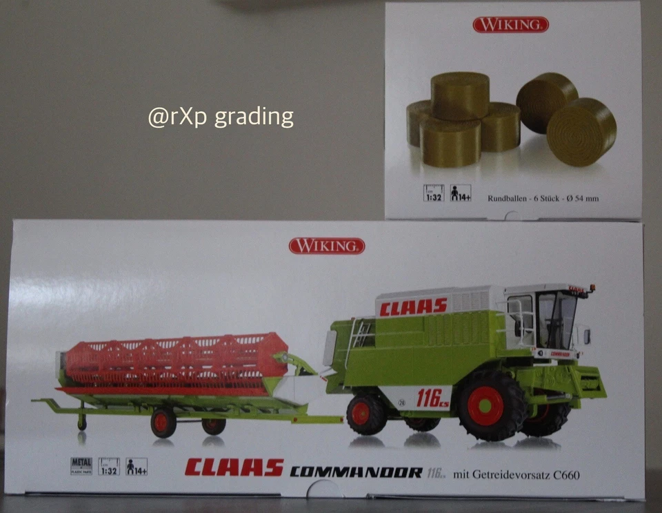 🔥 Neu Wiking 1:32 -Claas Commanoor 116cs mit Getreidevorsatz &Rundballen NEU🔥 - Bild 1 von 4