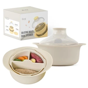 48oz Platinum Silicone 3 Compartmented Microwave Steamer Pot with Handle & Li... - Picture 1 of 8