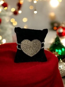 Silberfarben Strass Herz Armreif Armband Klapparmreif Glitzer Glam Geschenk - Bild 1 von 6