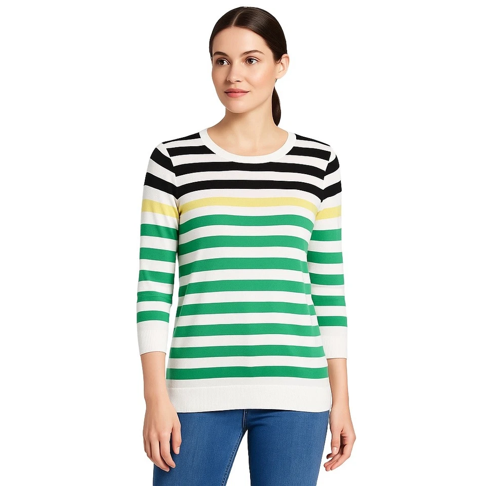 Suéter Pullover Merona Verde Rayas Bloques de Color Retro Cuello Redondo Para Mujer M Foto 1 de 4